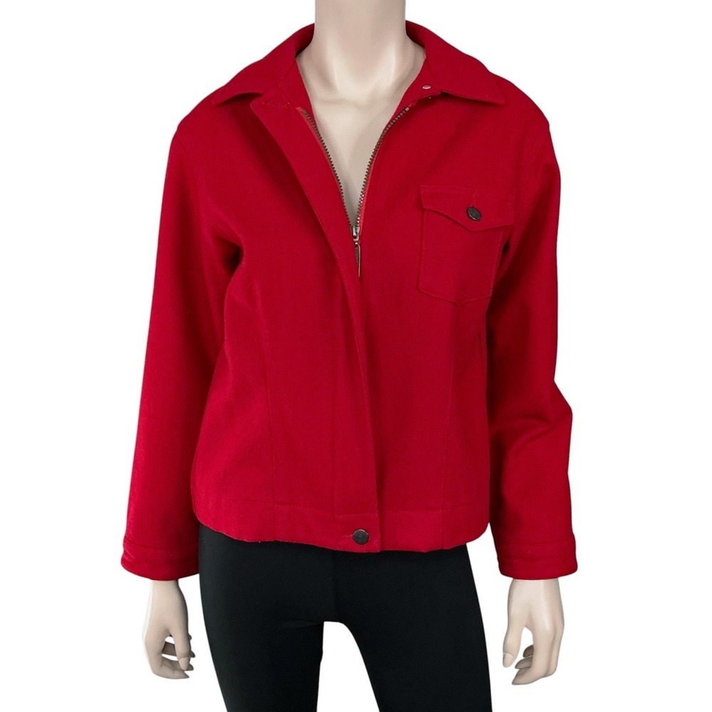 Pendleton Jacket Women Small Petite Red Long‎ Sleeve Full Zip Virgin Collar Wool